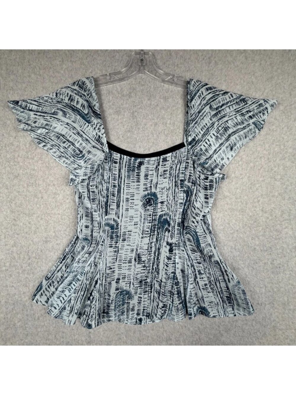 Theory Blouse Top Womens 6 Blue White Abstract Silk Flutter Sleeve Lined Classic